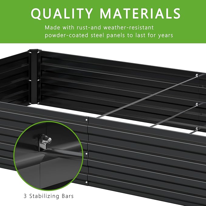 DIIYIV 12x4x1FT Galvanized Raised Garden Bed Kit,Vegetable Boxes-Rectangle Metal Flower Box,Large Planter Raised Beds Outdoor Garden for Planting,Fruit,Herb-Black