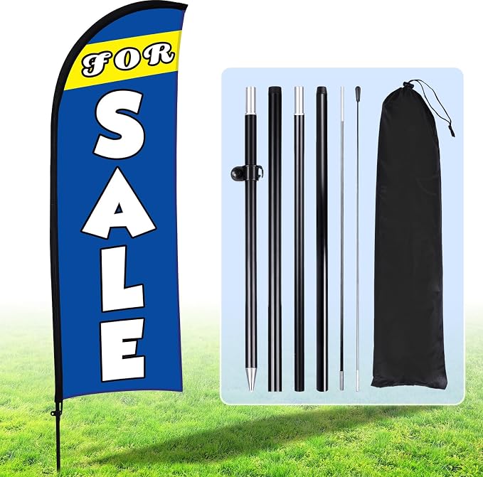 Buryeah 7 x 5.4ft Sale Feather Flag Large Sale Sign Flag with Pole Kit Huge Banner Sign with Rope for Retail Store Outside Garden Business Advertising (Blue)