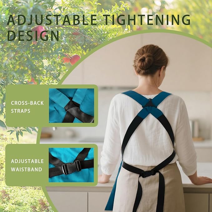 Waterproof Gardening Apron for Women Men, Adjustable Cross Back Garden Apron with Pockets, Oxford Cloth Harvest Apron for Gardening Planting