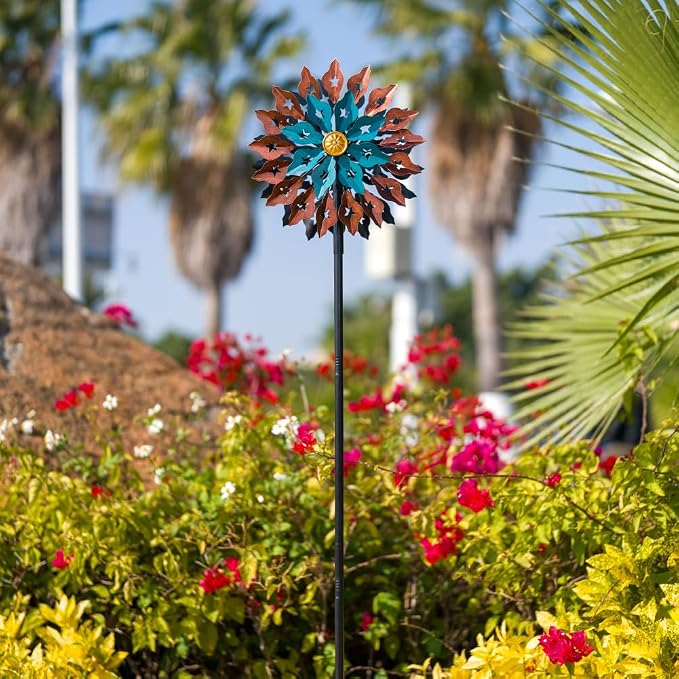 Viveta Kinetic Wind Spinner, 13" Dia Metal Wind Sculptures | 360 Degrees Rotating Windmill for Yard and Garden