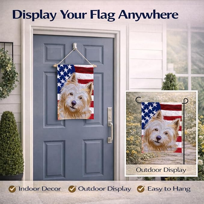 Caroline's Treasures CK6633GF Norwich Terrier Dog American Flag Garden Flag Mailbox Flag Decorative Yard Flag Banner Outside Patio Artwork Yard Flower Beds, Garden Size, Multicolor