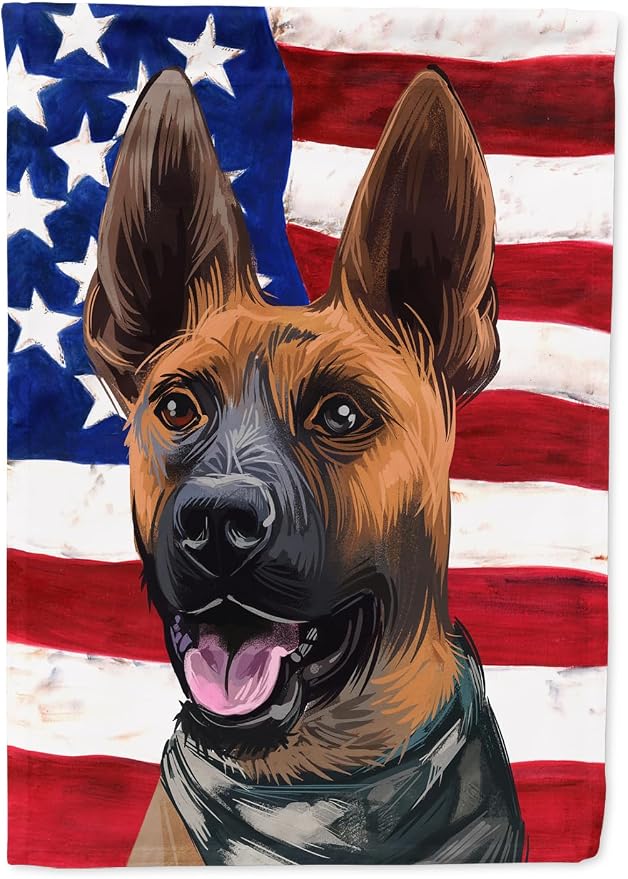 Caroline's Treasures CK6646CHF Plott Hound Dog American Flag House Flag Large Porch Sleeve Pole Decorative Outside Yard Banner Artwork Wall Hanging, Polyester, House Size, Multicolor