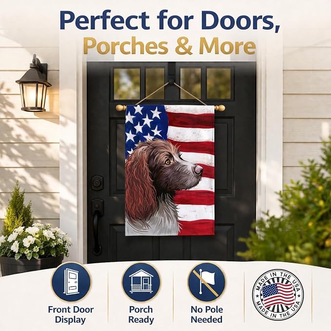 Caroline's Treasures CK6656CHF Pont-Audemer Spaniel Dog American Flag House Flag Large Porch Sleeve Pole Decorative Outside Yard Banner Artwork Wall Hanging, Polyester, House Size, Multicolor
