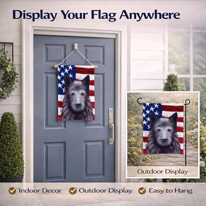 Caroline's Treasures CK6452GF Bouvier des Ardennes American Flag Garden Flag Mailbox Flag Decorative Yard Flag Banner Outside Patio Artwork Yard Flower Beds, Garden Size, Multicolor