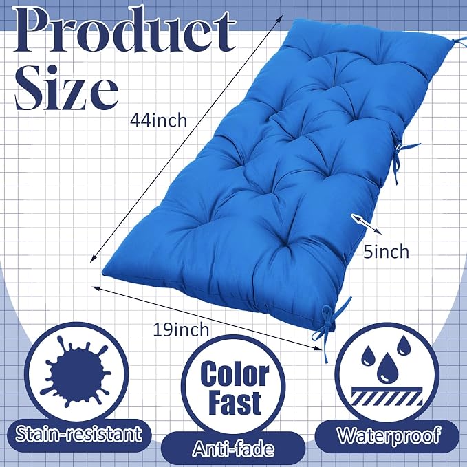 Wenqik Outdoor Bench Cushion 44 x 19 x 5 Inch Waterproof Patio Swing Cushion with Removable Zippered Cover Adjustable Ties Seat Pad for Porch Bench Garden Loveseat (Navy Blue, Classic)
