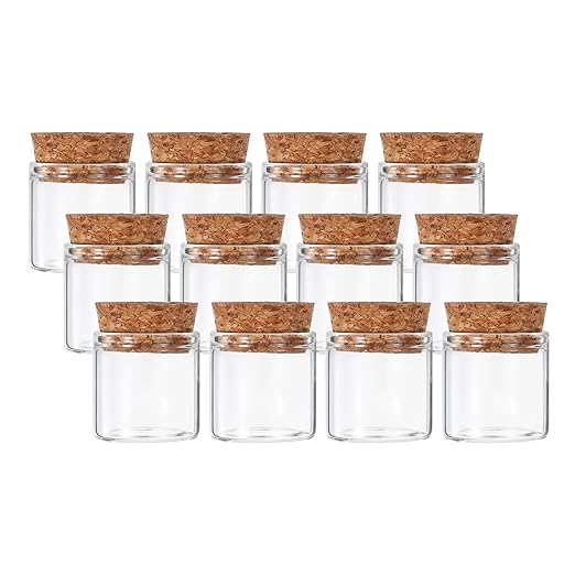 PATIKIL 10ml Test Tubes, 12pcs 1.18x1.18 Glass Clear Flat Bottom Test Tube Containers with Cork Stopper for Bead Party Candy Bath Salt Storage Scientific Experiment Plant Propagation