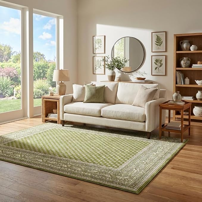 Unique Loom Williamsburg Collection Traditional Border with Dotted Center Area Rug, Rectangular 5' 1" x 8' 0", Green/Beige