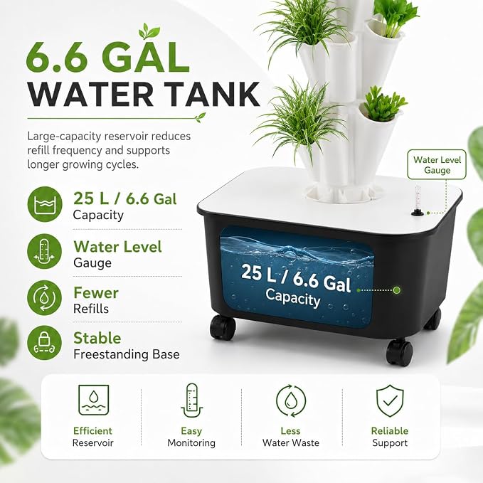 12-Tier 60-Hole Indoor Hydroponic Grow Tower, Vertical Garden System with 6.6Gal Tank & Water Pump, Self-Watering for Herbs, Lettuce, Strawberries, Space Saving Indoor Gardening for Home, Apartment
