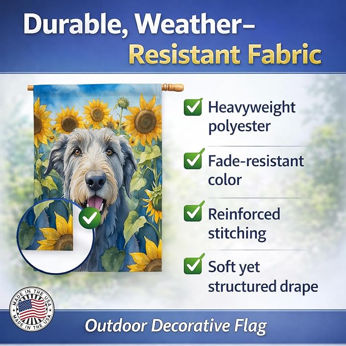 Caroline's Treasures DAC6100CHF Irish Wolfhound in Sunflowers House Flag Large Porch Sleeve Pole Decorative Outside Yard Banner Artwork Wall Hanging, Polyester, House Size, Multicolor