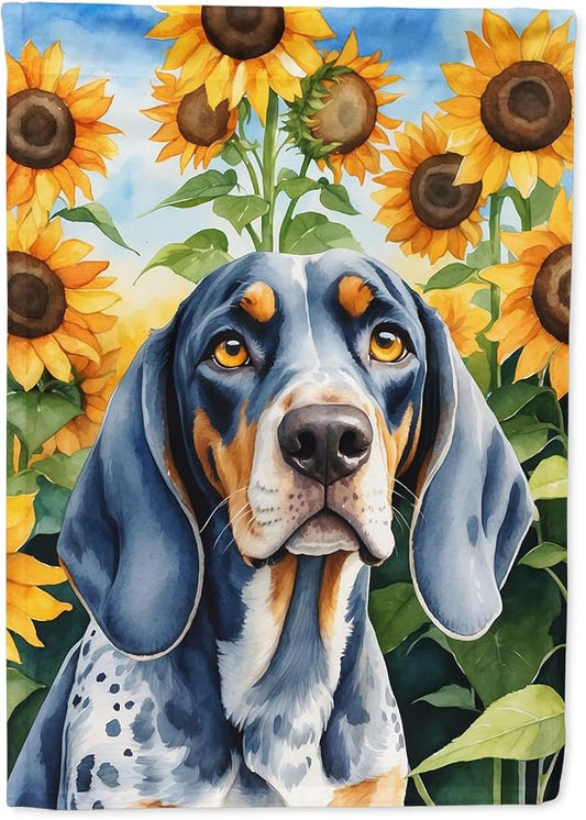 Caroline's Treasures DAC6030CHF Bluetick Coonhound in Sunflowers House Flag Large Porch Sleeve Pole Decorative Outside Yard Banner Artwork Wall Hanging, Polyester, House Size, Multicolor
