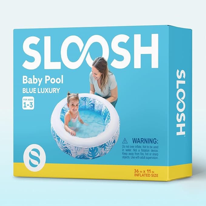 SLOOSH Inflatable Kiddie Pool for Kids, 36"x11" Swimming Pool with Soft Pad Floor for Kid & Toddler, Round Blow Up Baby Ball Play Pit Pools for Swim Party, Portable Indoor & Outdoor Water Toys (Blue)