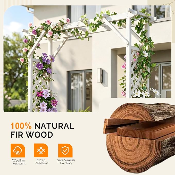 VINGLI Wooden Garden Arbor with Planter, Wedding Arch for Ceremony, Wood Garden Arbour Trellis for Plant Climbing, Pergola for Garden Backyard, Lawn, Outdoor (White)