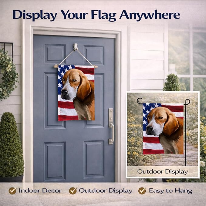 Caroline's Treasures CK6422GF Beagle-Harrier American Flag Garden Flag Mailbox Flag Decorative Yard Flag Banner Outside Patio Artwork Yard Flower Beds, Garden Size, Multicolor