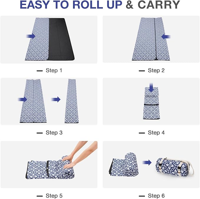 WILLOW WEAVE Picnic Blanket, 80''x80'' Waterproof Outdoor Blankets, Picnic Mat Washable for Beach, Picnic Blankets for Camping on Grass with Shoulder Strap - NavyBlue