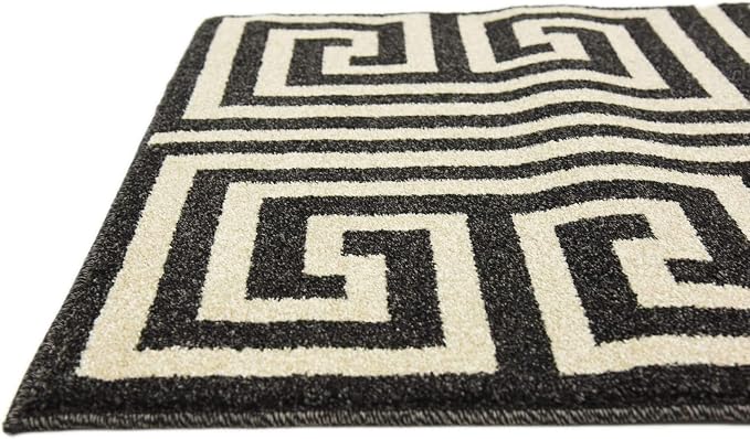 Unique Loom Athens Collection Classic Geometric Modern Border Design Area Rug (2' 7 x 10' 0 Runner, Black/ Beige)