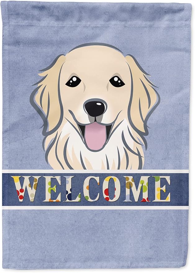 Caroline's Treasures BB1391GF Golden Retriever Welcome Garden Flag, Blue Mailbox Flag Decorative Yard Flag Banner Outside Patio Artwork Yard Flower Beds, Garden Size, Multicolor