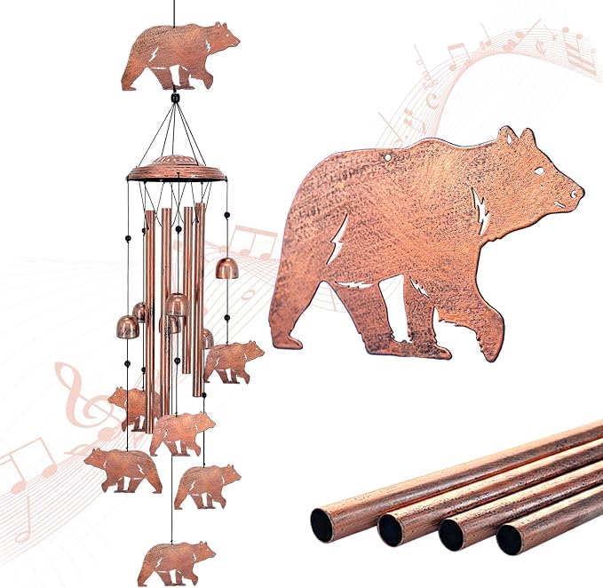 Bear Wind Chimes for Outside,Bear Gifts for Women/Men/Sympathy Gift/Memorial/Festival Birthday Metal windchimes Outdoors/Indoors,Patio,Garden Decor,Yard,Home Decor,Porch