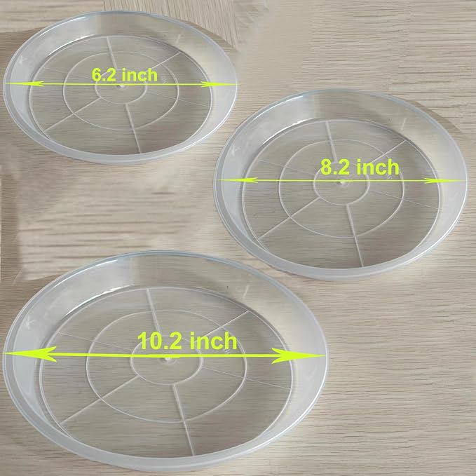 OUPSAUI 6 8 10 Inch Plant Saucer Pot Tray, 6 Pack Clear Plant Saucers for Indoors and Outdoors, Large Plastic Dish Suacer Water Drip Tray for Potted Plants Flowers (6 8 10 Inches)