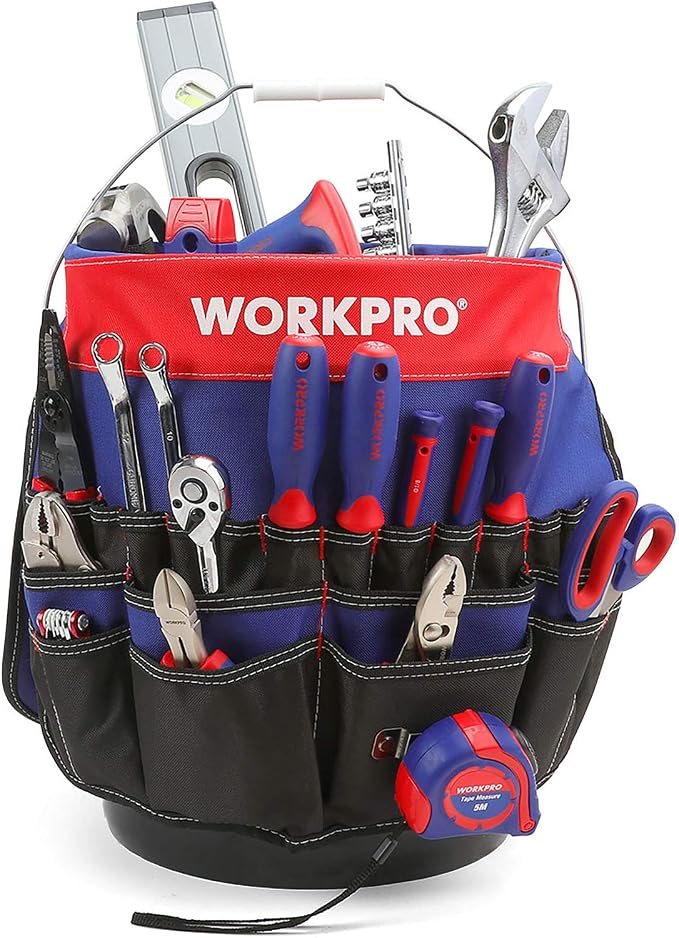 WORKPRO Bucket Tool Organizer with 51 Pockets Fits to 3.5-5 Gallon Bucket (Tools Excluded) | For Garden, Construction, Carpenter, Electrician, Welding