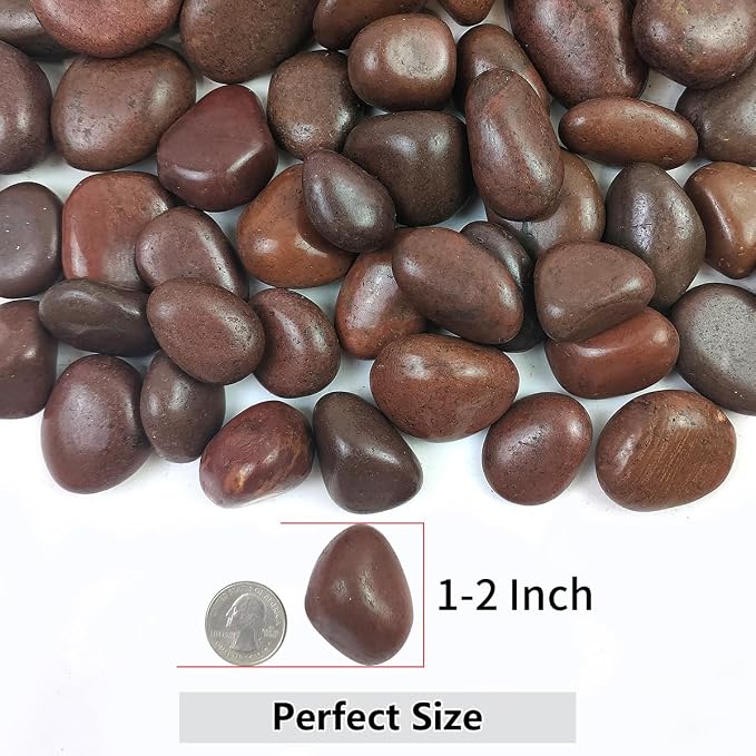 YISZM 20lbs Red River Rocks for Landscaping, 1-2 Inch Natural Pebbles for Indoor Plants, High Polished Decorative Stones Vase Filler Fish Tank Aquariums Garden