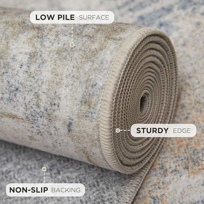 Joydeco 8x10 Area Rugs for Living Room, Non Slip Modern Abstract Machine Washable Rug, Low Pile Stain Resistant Non-Shedding Thin Carpet for Bedroom, Dining Room, Home Office Decor, Pet Child Friendly