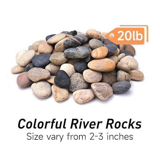 Pulovin 20 lbs River Rocks for Landscaping, 2"-3" Garden Rocks Outdoor Landscaping, Decorative Patio Stones for Planters, Flower Pots, Vase, Walkways, Yard, Natural Rocks for Aquarium, Fish Tank
