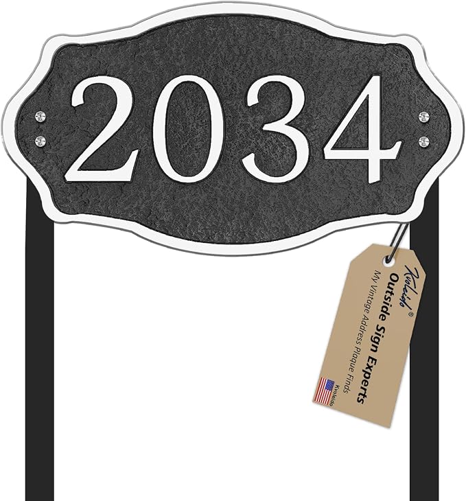 Personalized Address Sign Lawn Mounted - Custom House Number Signs with Metal Stakes for Outside Lawn, House, Yard, Ground, Drive Way, Garden, Free Standing in(Silver)