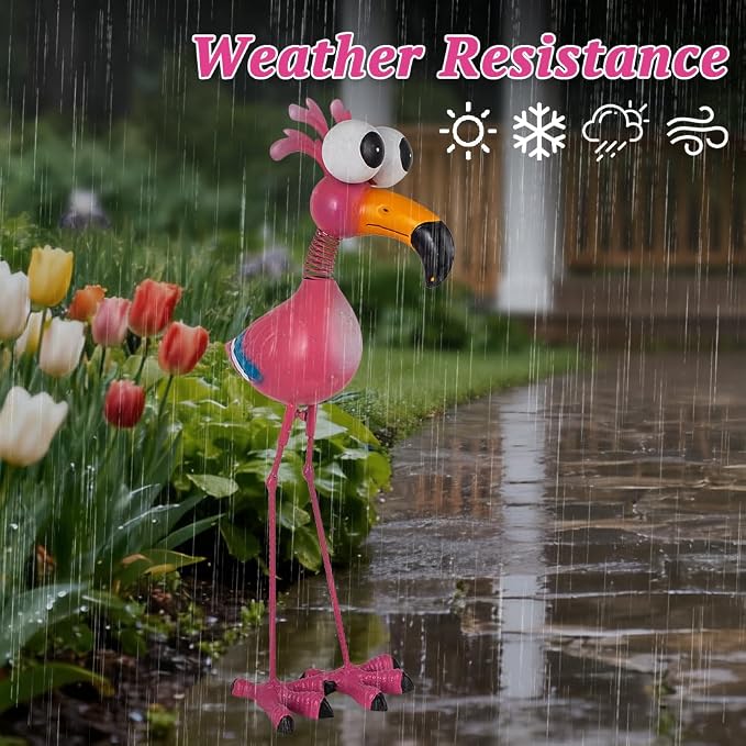 Flamingo Metal Garden Statues Outdoor Decor, Funny Pink Flamingo Bird Outdoor Sculptures Yard Art Decoration for Home Patio Lawn Backyard, Gift for Lovers Moms Women