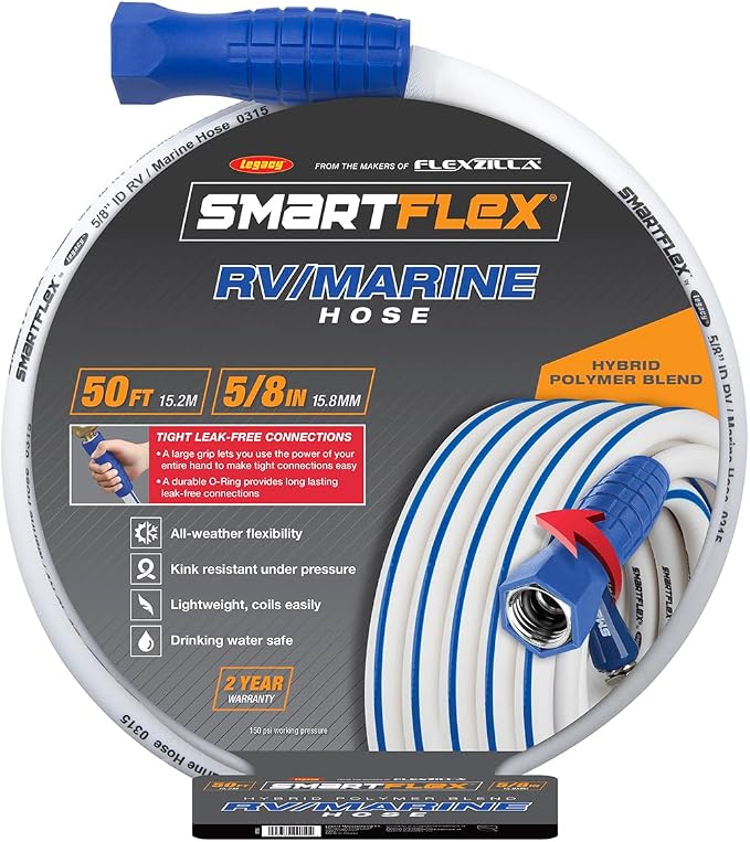 SmartFlex RV/Marine Water Hose, 5/8 in. x 50 ft., Hybrid, White - HSFRV550
