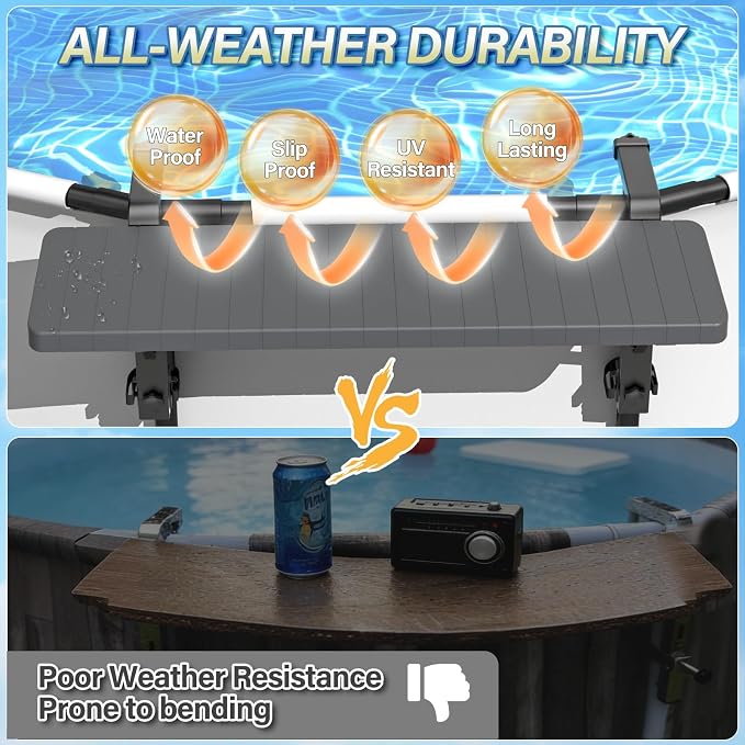 BoYata Pool Bar, Above Ground Pool Accessories, for Frame Swimming Pools | 49.4×9.6" Large Poolside Bar, Holds 110 Lbs, Stable Pool Accessories for Above Pools, Fits ≤4.4” Rails, For Round & Oval Pool