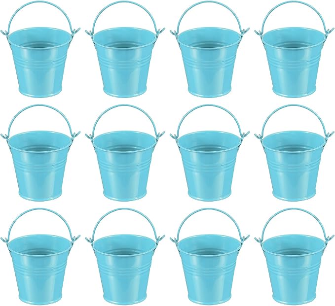 PATIKIL 2.7"x2.3" Small Metal Buckets with Handle, 12 Pcs Mini Galvanized Bucket Colorful Easter Buckets for Crafts Party Favors Decoration, Blue