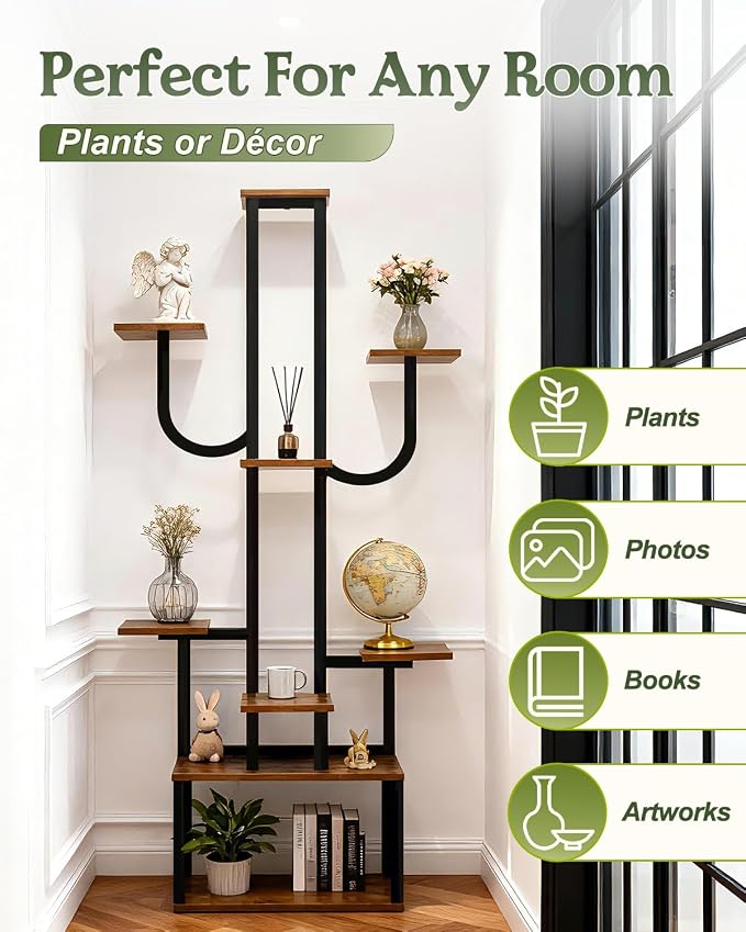 joyhalo Plant Stand Indoor with Grow Lights, 9 Tiered 65" Tall Indoor Plant Shelves for Multiple Plants, Lighted Corner Plants Stands with Adjustable Brightness & Timer for Home Decor