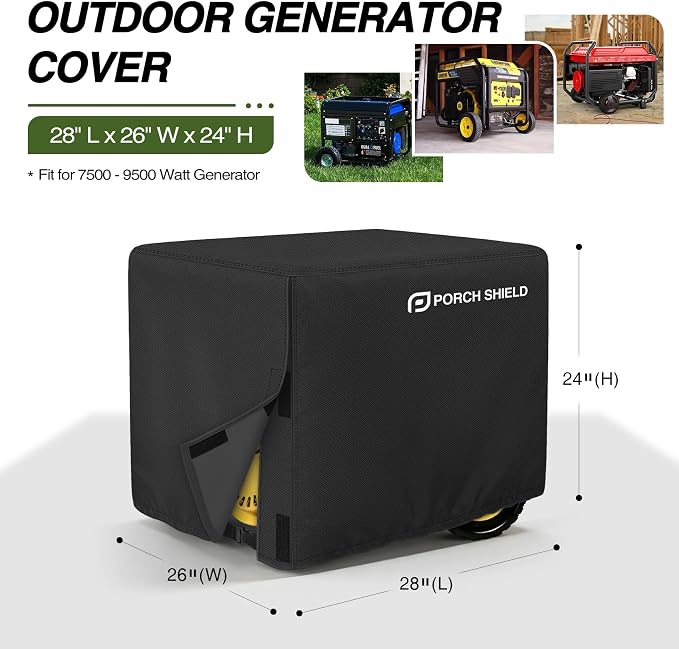 Porch Shield Waterproof Universal Generator Cover 28 x 26 x 24 inch - for Most Generators 7500-9500, Black