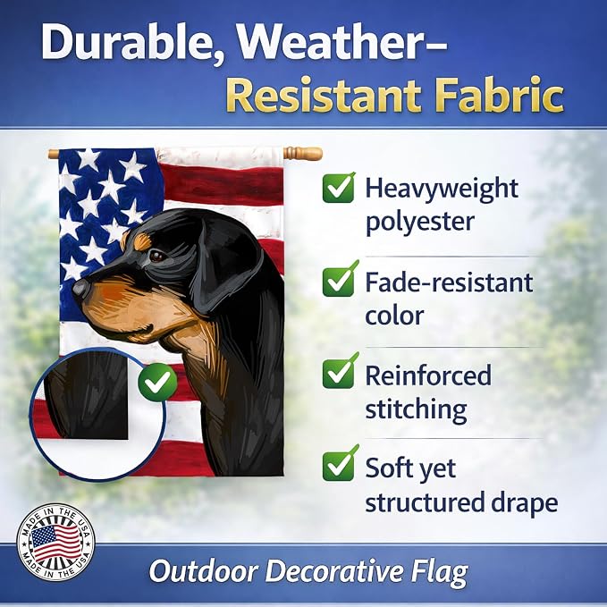 Caroline's Treasures CK6714CHF Smaland Hound Dog American Flag House Flag Large Porch Sleeve Pole Decorative Outside Yard Banner Artwork Wall Hanging, Polyester, House Size, Multicolor