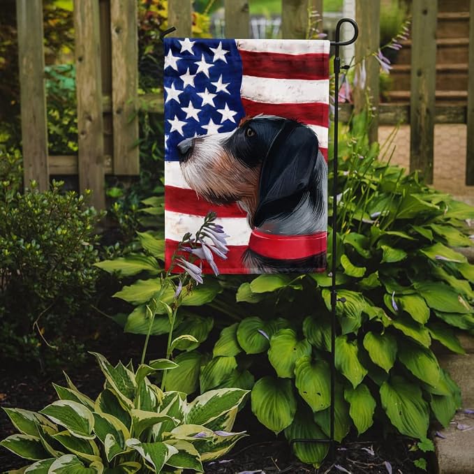 Caroline's Treasures CK6551GF Griffon Bleu de Gascogne American Flag Garden Flag Mailbox Flag Decorative Yard Flag Banner Outside Patio Artwork Yard Flower Beds, Garden Size, Multicolor