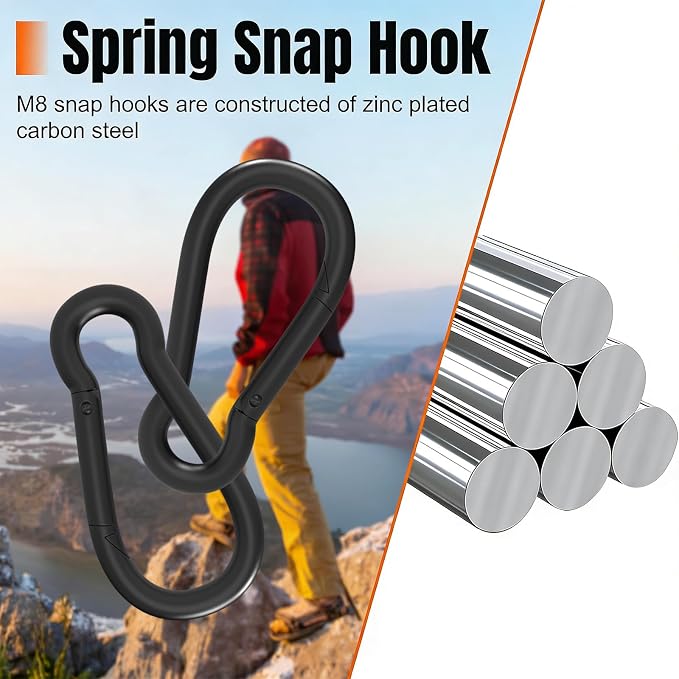 Heavy-Duty Carabiner Clip 1.57"–5.5", Black/Silver Spring Snap Hook, Quick Link Keychain Clip for Keys, Swing Set, Camping, Fishing, Hiking & Traveling (120–1350 lbs)