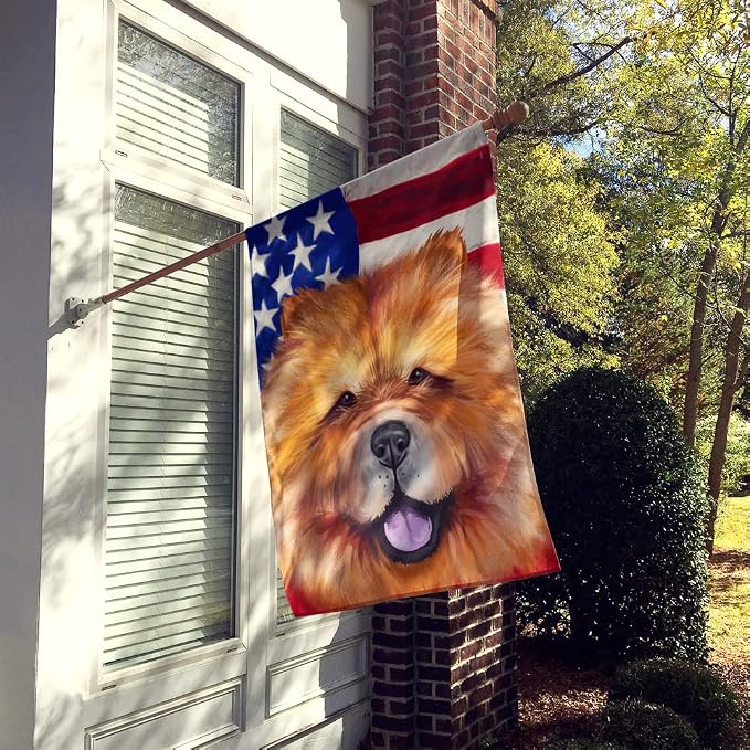 Caroline's Treasures CK6490CHF Chow Chow Dog American Flag House Flag Large Porch Sleeve Pole Decorative Outside Yard Banner Artwork Wall Hanging, Polyester, House Size, Multicolor