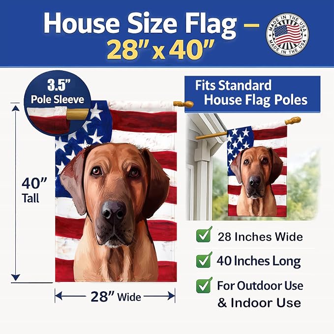 Caroline's Treasures CK6463CHF Broholmer Dog American Flag House Flag Large Porch Sleeve Pole Decorative Outside Yard Banner Artwork Wall Hanging, Polyester, House Size, Multicolor
