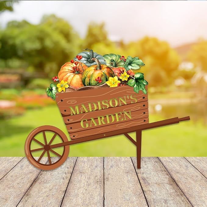 MeMate Garden Sign, Vegetable Garden Signs for Outdoor Decor, Personalized Metal Signs Garden, Customized Name Wall Art, Large Sign for She Shed Porch Deck, Personalized Outdoor Plaques