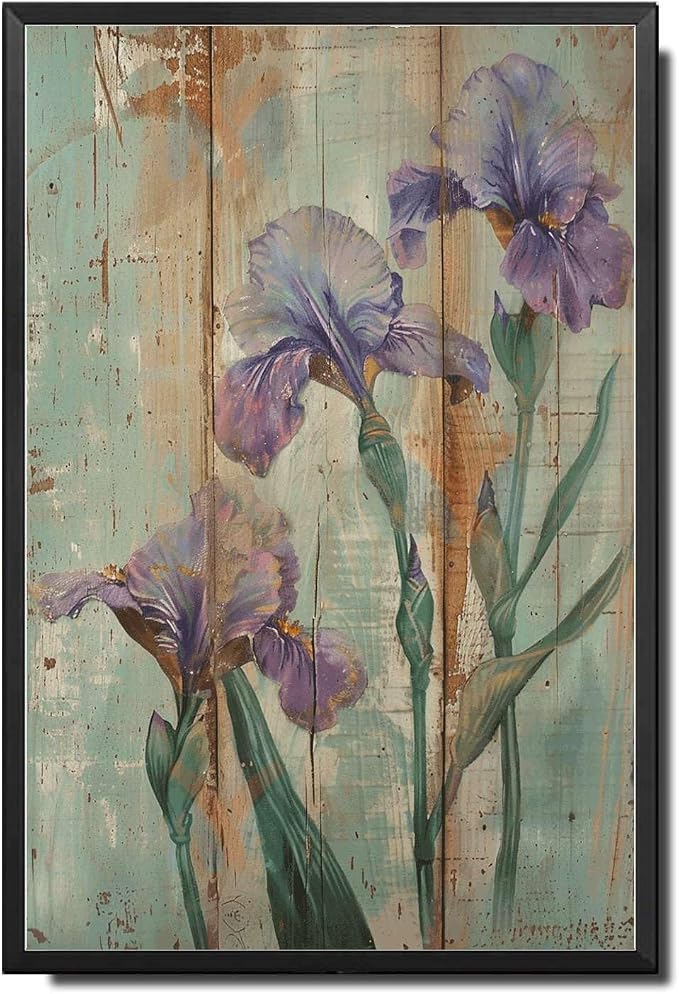 Metal Sign Tin Sign Vintage Wall Art Antique Nature's Love Irises Tin Sign for Shabby Chic Gardens Delicate Forms and Corrosion Resist Tin Signs for Women for Pub 12×16 Inches with Metal Frame