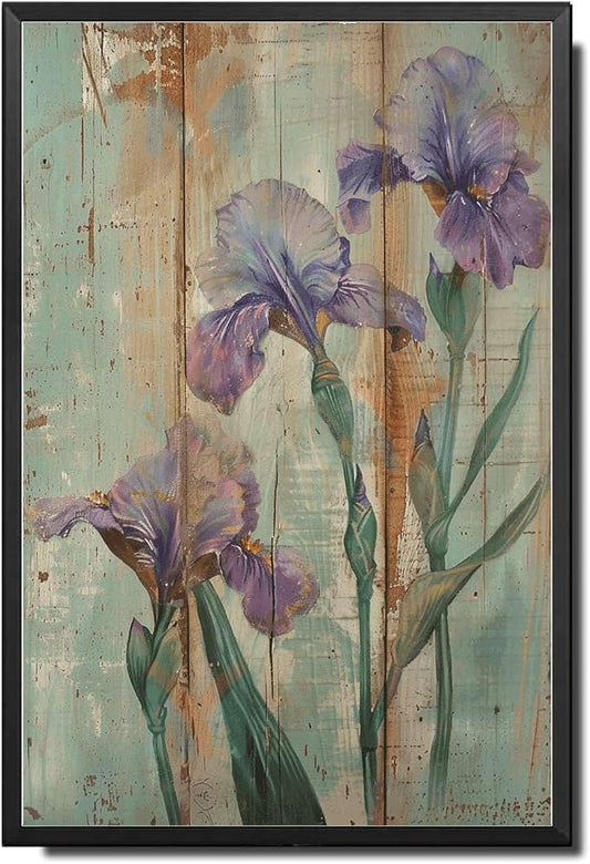 Metal Sign Tin Sign Vintage Wall Art Antique Nature's Love Irises Tin Sign for Shabby Chic Gardens Delicate Forms and Corrosion Resist Tin Signs for Women for Pub 12×16 Inches with Metal Frame
