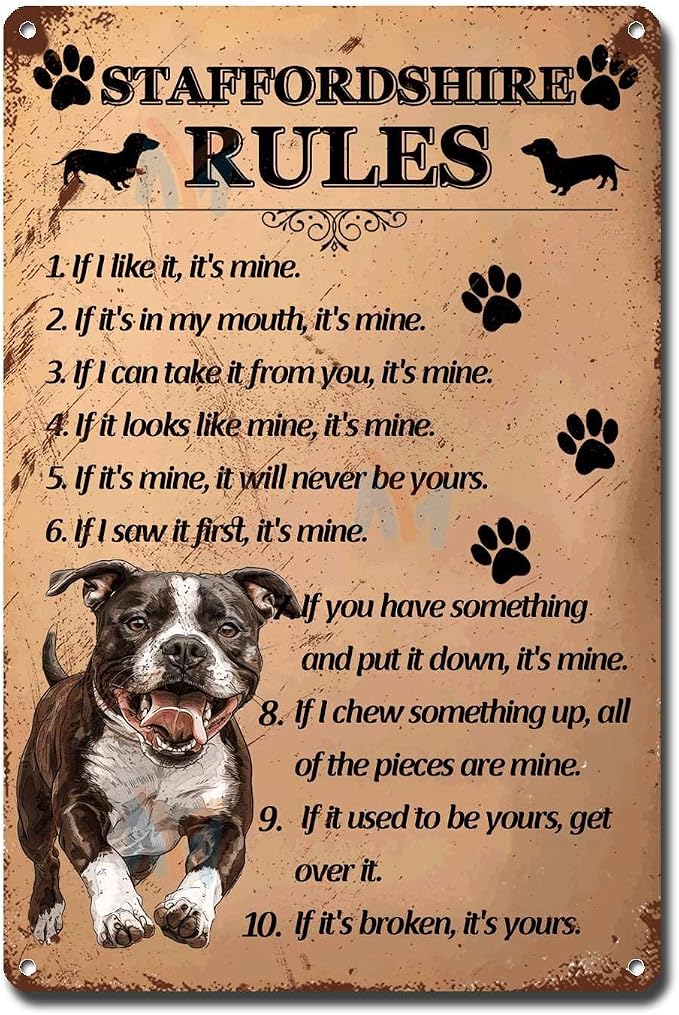 Metal Sign Tin Sign Vintage Wall Art Staffordshire Rules Tin Sig for Club 8×12 Inches