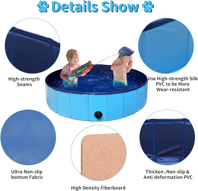 Foldable Dog Pet Bath Pool,Hard Plastic Collapsible Pet Bath Tub & Wading Pool or Dogs and Cats for Indoor/Outdoor Use,Grey 47x12 Inches
