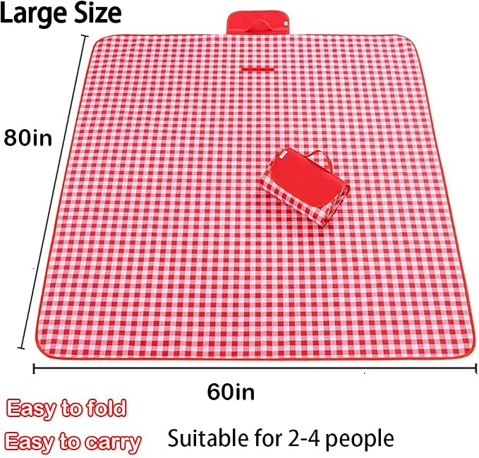 Large Beach Blanket Outdoor Picnic Blankets, Foldable Waterproof Sand Free beach Mat for Festival BBQ Park Grass Lawn Camping Hiking Travel Concerts,Suitable for 2-4 people (Classic Red Check,80x60in)