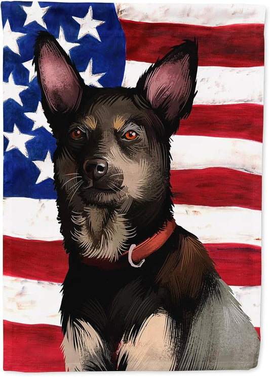 Caroline's Treasures CK6411CHF Australian Kelpie American Flag House Flag Large Porch Sleeve Pole Decorative Outside Yard Banner Artwork Wall Hanging, Polyester, House Size, Multicolor
