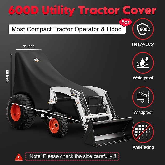 Zettum Tractor Cover - 600D Tractor Upper Body Cover, Waterproof Compact Tractor Operator & Hood Covers, Outdoor Protection for Seat & Controls, Compatible with John Deere, Kubota, Mahindra and More