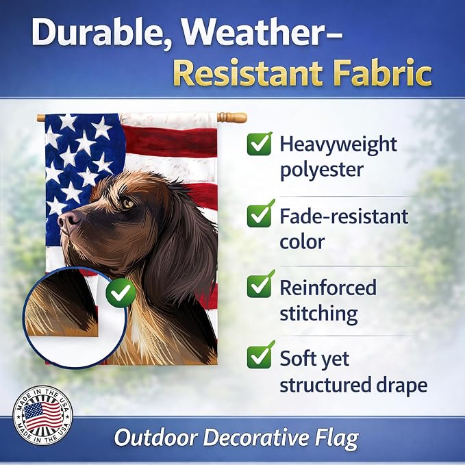 Caroline's Treasures CK6645CHF Picardy Spaniel Dog American Flag House Flag Large Porch Sleeve Pole Decorative Outside Yard Banner Artwork Wall Hanging, Polyester, House Size, Multicolor