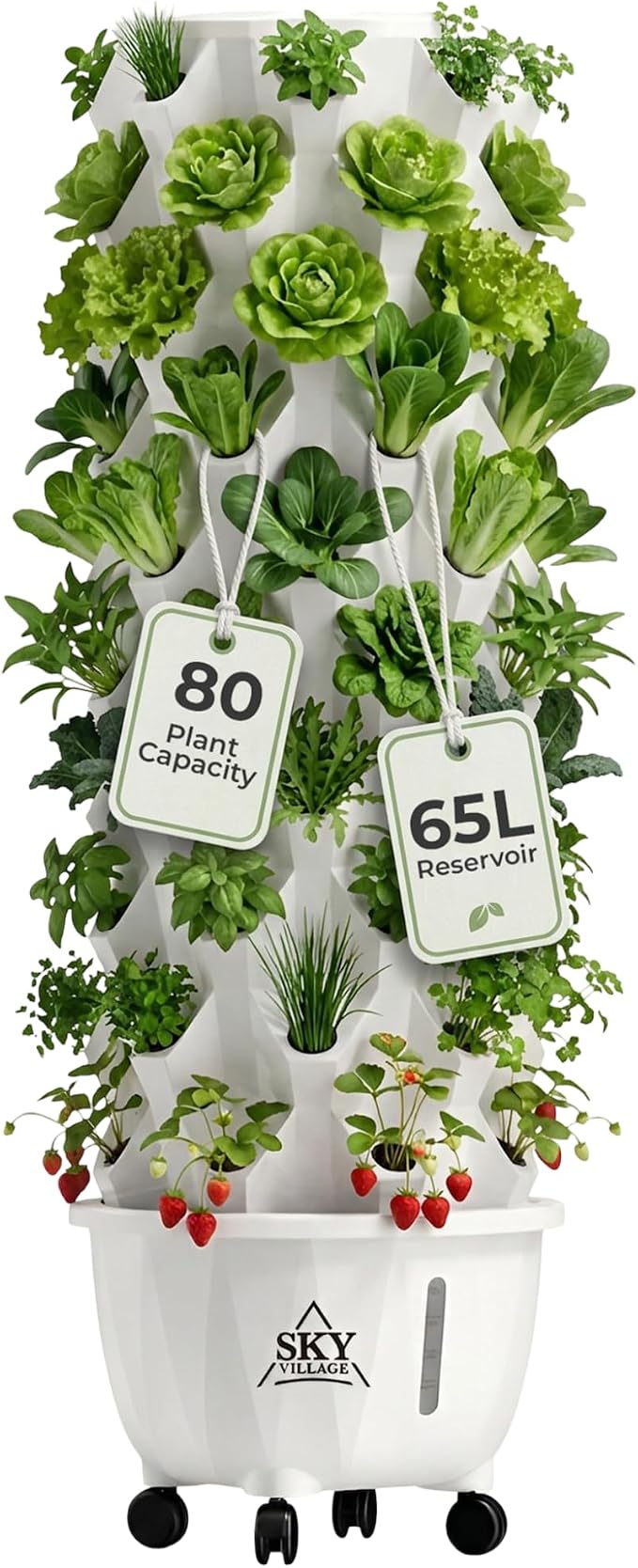 Sky Village Highly Efficient 10-Tier Vertical Hydroponic Plant&Herb Garden | High-Capacity Tower for Patio, Backyard, and Balcony, Outdoor Indoor Aeroponic Planter Kit Plant Growing System