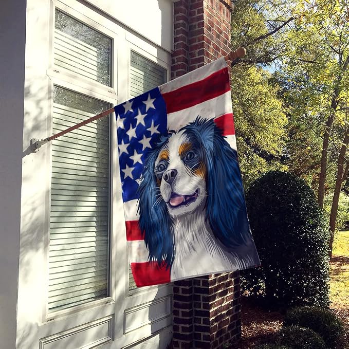 Caroline's Treasures CK6591CHF King Charles Spaniel American Flag House Flag Large Porch Sleeve Pole Decorative Outside Yard Banner Artwork Wall Hanging, Polyester, House Size, Multicolor