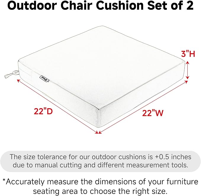 Favoyard Patio Chair Cushions 22 x 22 x 3 Inch Waterproof Outdoor Seat Cushions for Patio Furniture 3-Year Color Fastness Garden Sofa Couch Pads with Handle & Adjustable Straps Set of 2, Blue